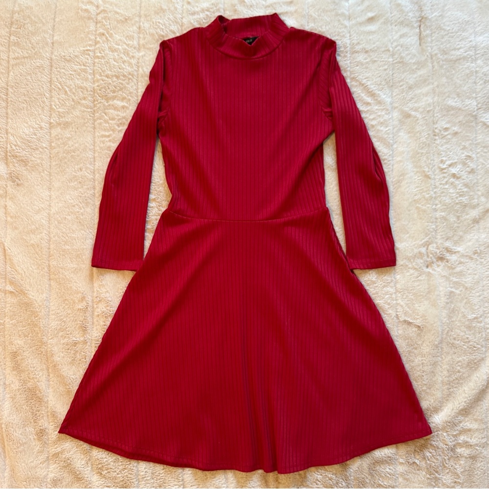 Forever 21 Vibrant Red Long Sleeve Dress